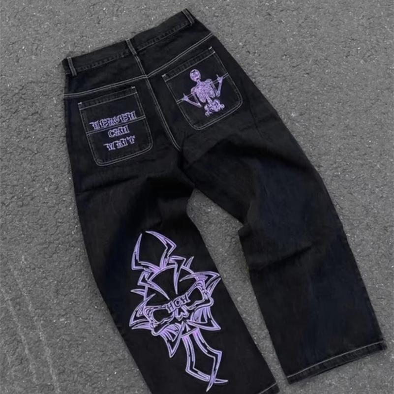 Street Fashion Trend Skull Embroidered Jeans Women Harajuku Y2K Hip Hop Joker Straight Wide-leg Pants Couple Casual Jeans 260327