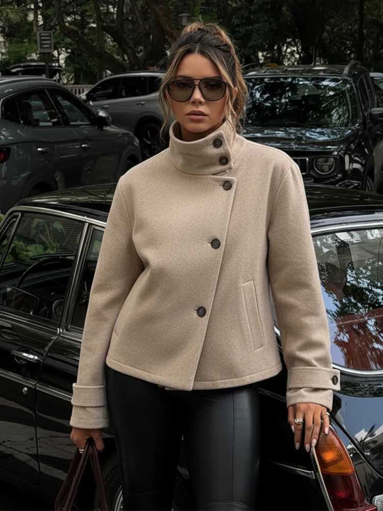 HH Spring Elegant Women Stand Collar Jacket 2026 Long Sleeve Pocket Button Single Breasted Loose Coat Female High Street OutwearT260328