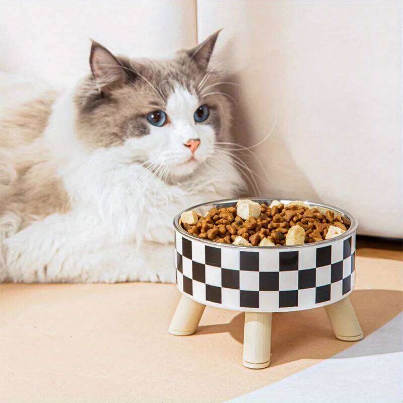 Elevated High Neck Pet Bowl Stand - Ergonomic Cat Dog Food & Water Feeder, Raised Dish for Comfortable Feeding 26W0330