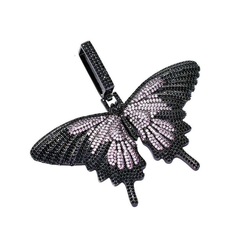 American Hip-Hop Style Zircon Large Pendant, Micro-Inlaid Zircon, High Aesthetic Value Colorful Butterfly Necklace For Men And Women
