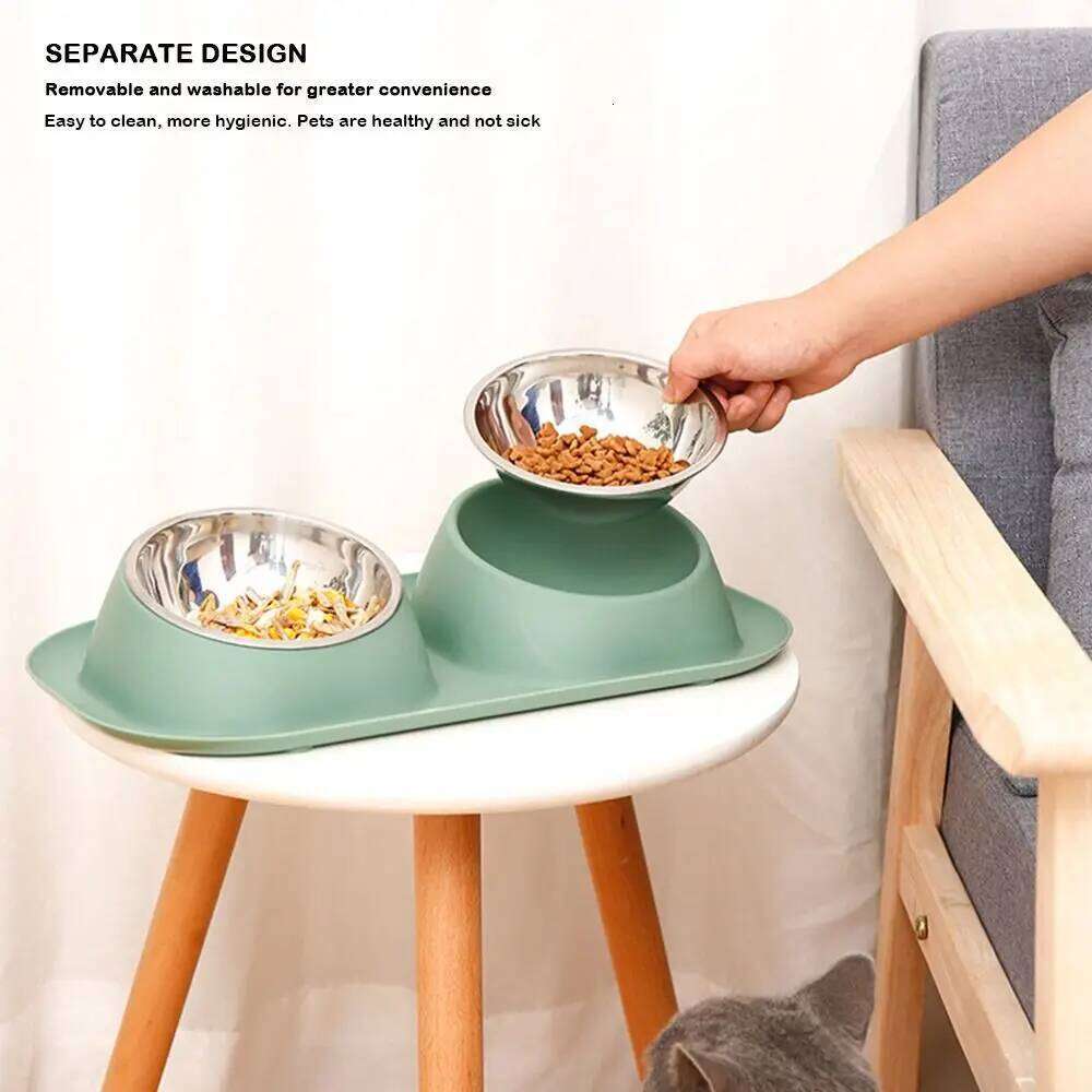 Stable Double Bowls Stainless Steel Elevated Dog Water Bowl Detachable Prevent Overflow Cat Food Container Pet Supplies 26W0330