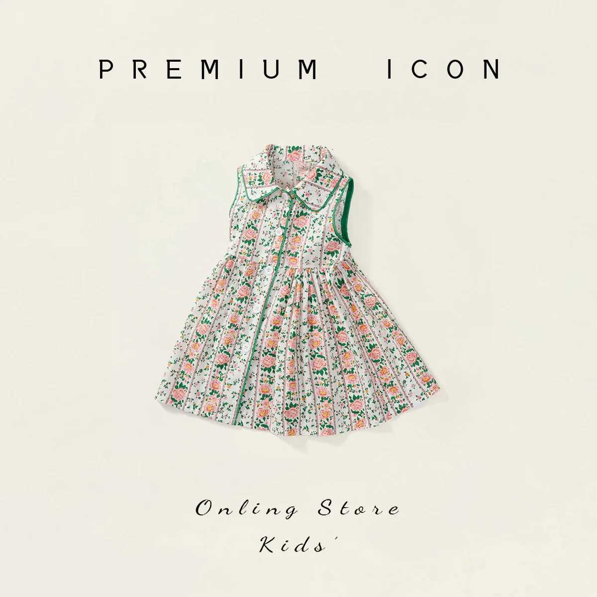Girls Dress 2025 Summer New Item for Baby Girls Korean Version Sleeveless Doll Collar Floral Dress WholesaleT260330