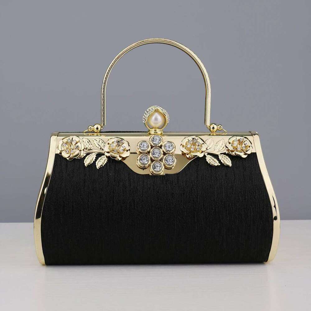 Luxury Golden Evening Bags Lady Bucket Small Clutch With Diamonds Handbags Flower Printed Purse Clutch Bags