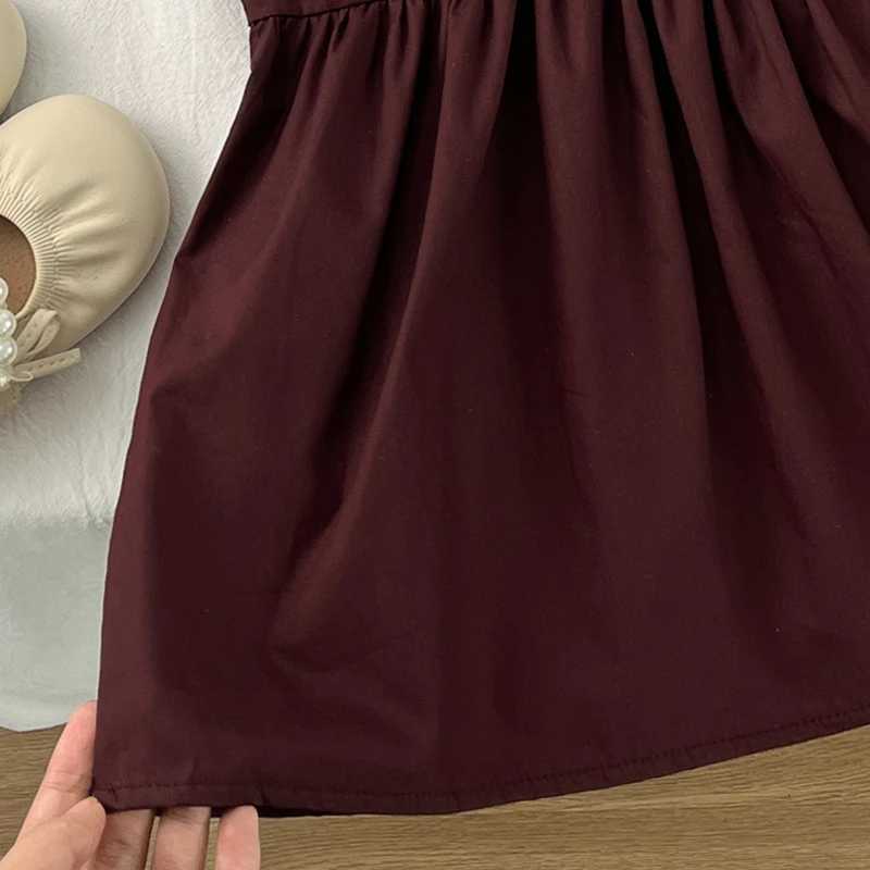 Summer Girls Ribbon Wine Red Dress Simple All-Match Girls DressT260330