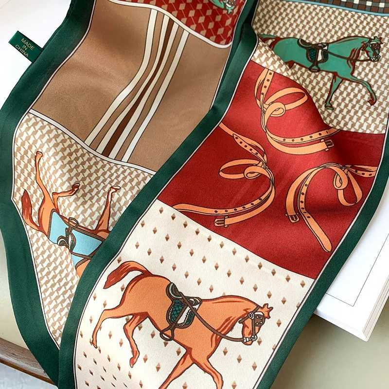 Long Silk Bag Tie Neck Skinny Scarf Hairband Foard Horse Print Brand Lady Neckerchief Ribbon 2024 Spring New X260328