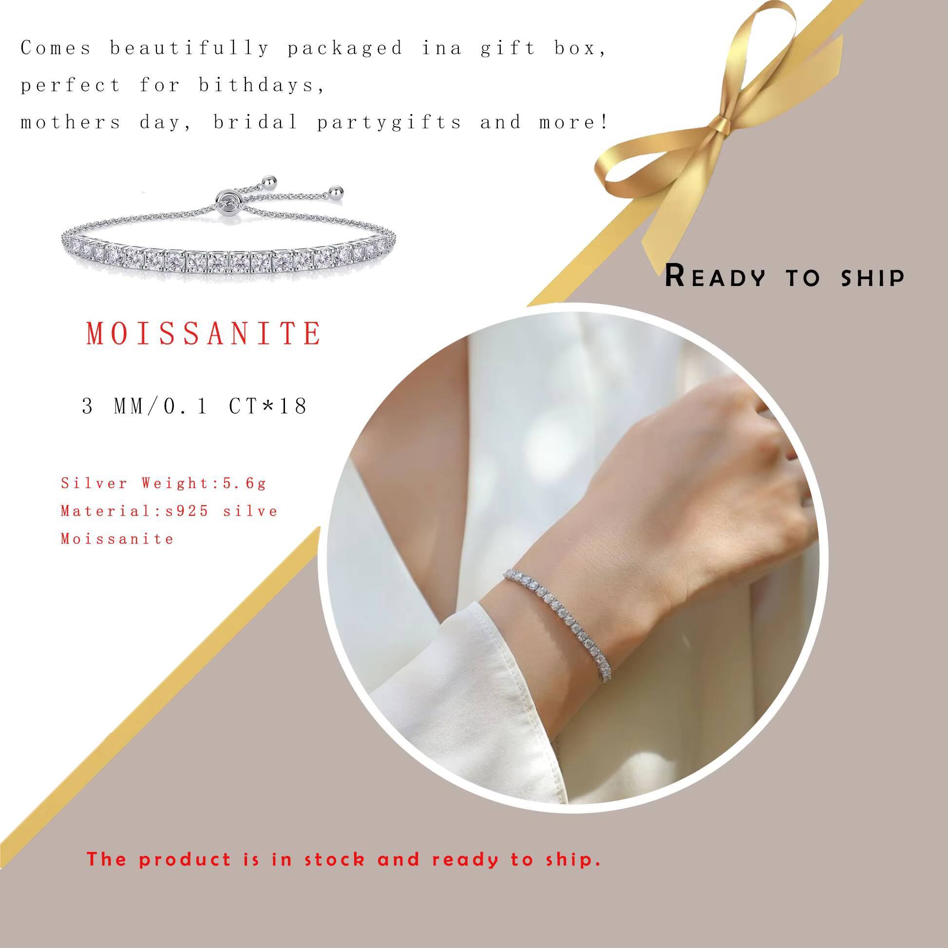 3/4/5mm Moissanite Tennis Style Bracelet 925 Sterling Silver Platinum Plated Elegant Gift with GRA Certificate Adjustable Bangle