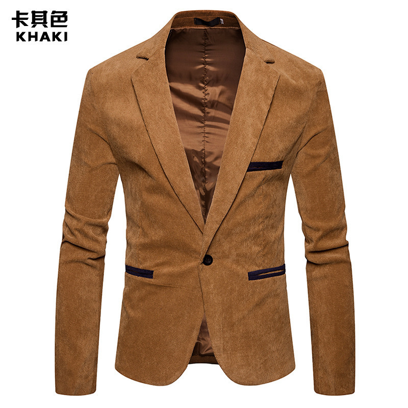 Spring and Autumn Fashion Mens Corduroy Blazer Jacket Mens Casual Color Block Jacket Business Small Suit