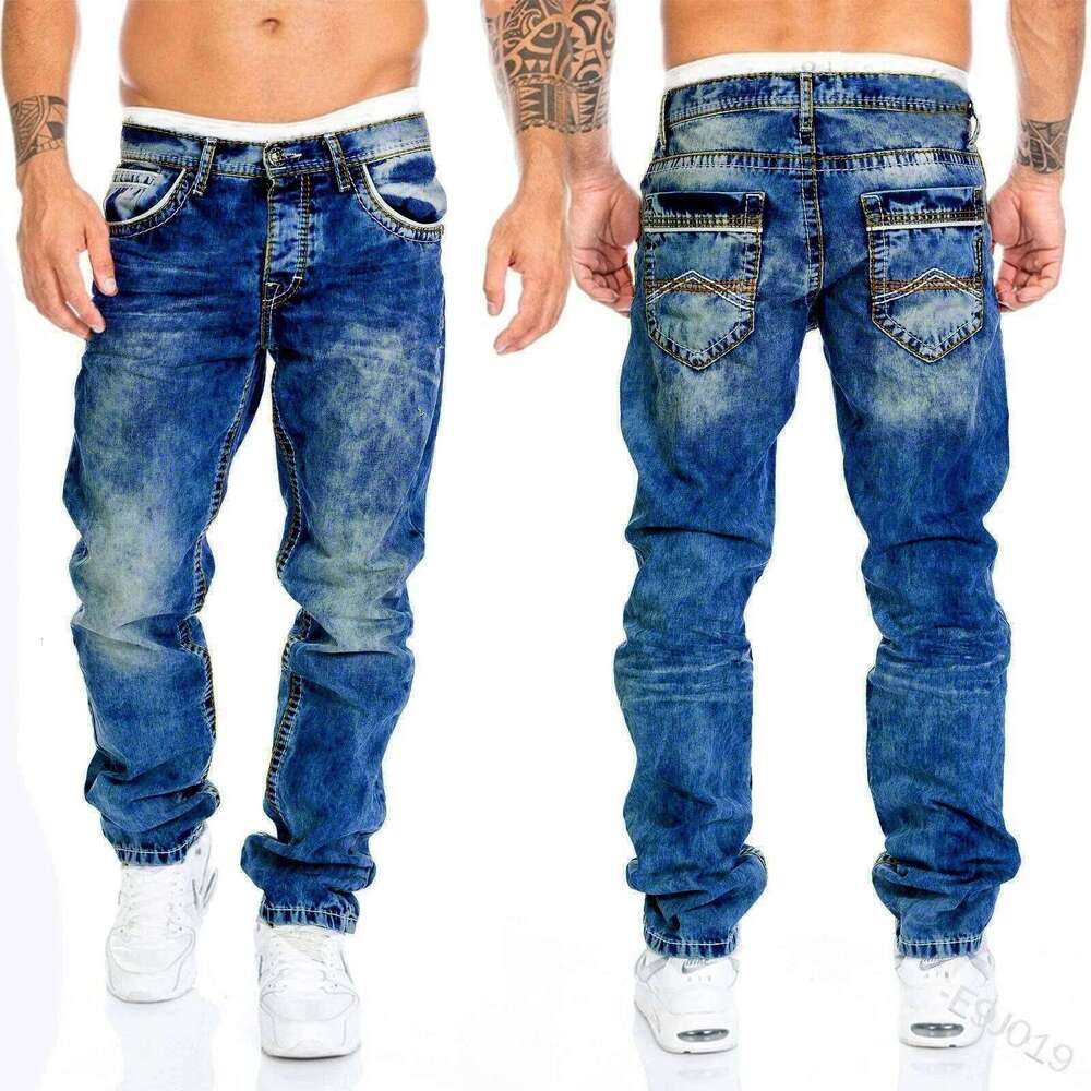 Men Jeans Solid Pockets Stretch Denim Straight Pants Spring Summer Business Casual Trousers Daily Streetwear Men's Clothing 26Y0330