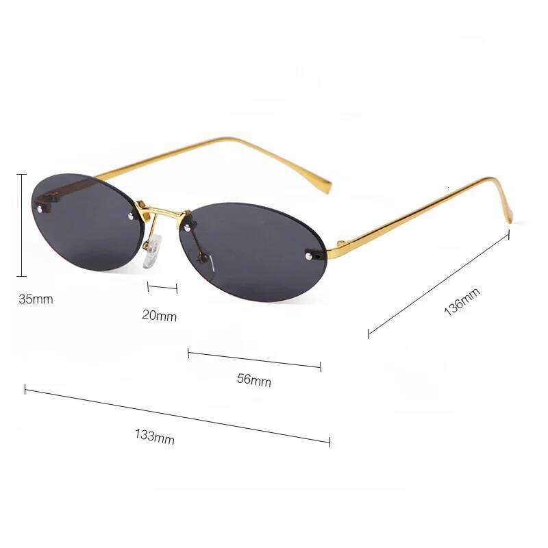 Trend Rimless Green Oval Sunglasses Women Brand Design Rivet Small Thin Frame Frameless Luxury Metal Shades Sun Glasses FemaleUV 26Y0330