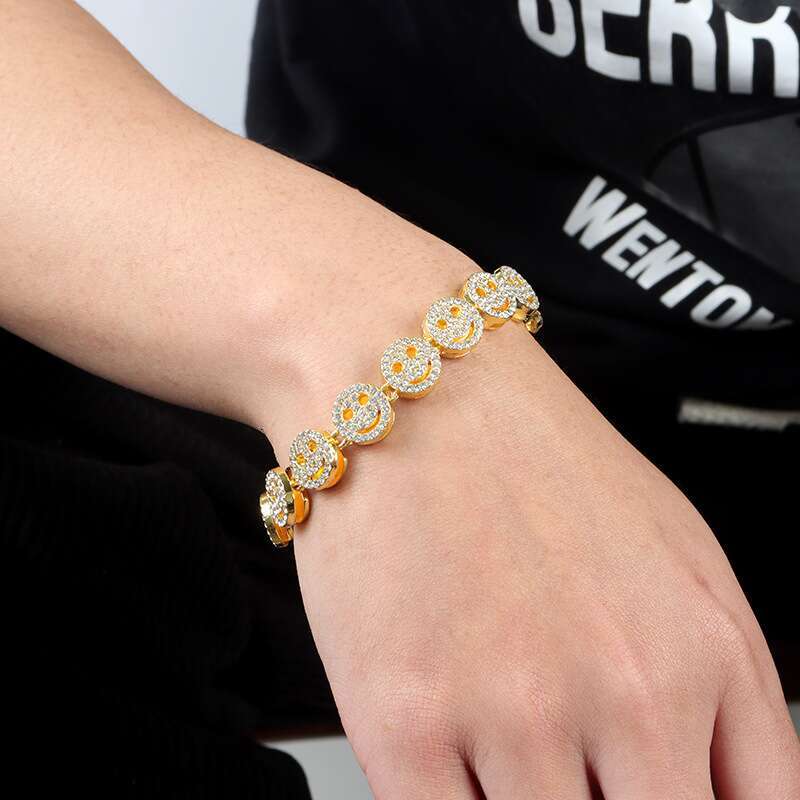 Anklet Designer Chic Streetwear Golden Face Emoticon with Glittering Rhinestones for Music Festival and Party Jewellery Gift High Quality Texture