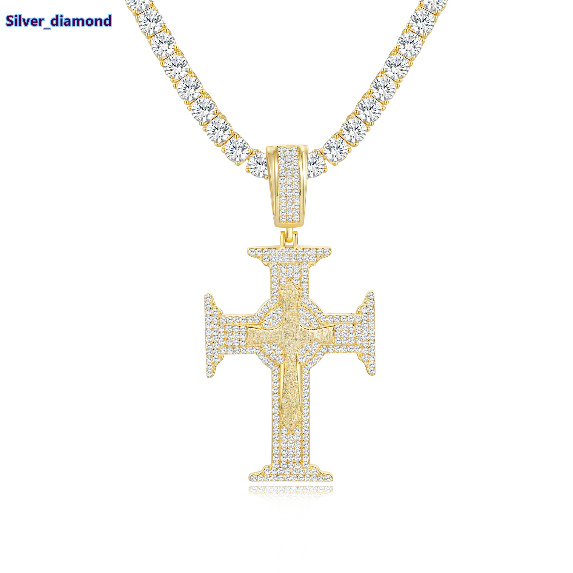 10K Solid Gold Moissanite Cross Pendant Necklace Unisex Italian Brushed Craft Luxury Hip Hop Fashion Jewelry