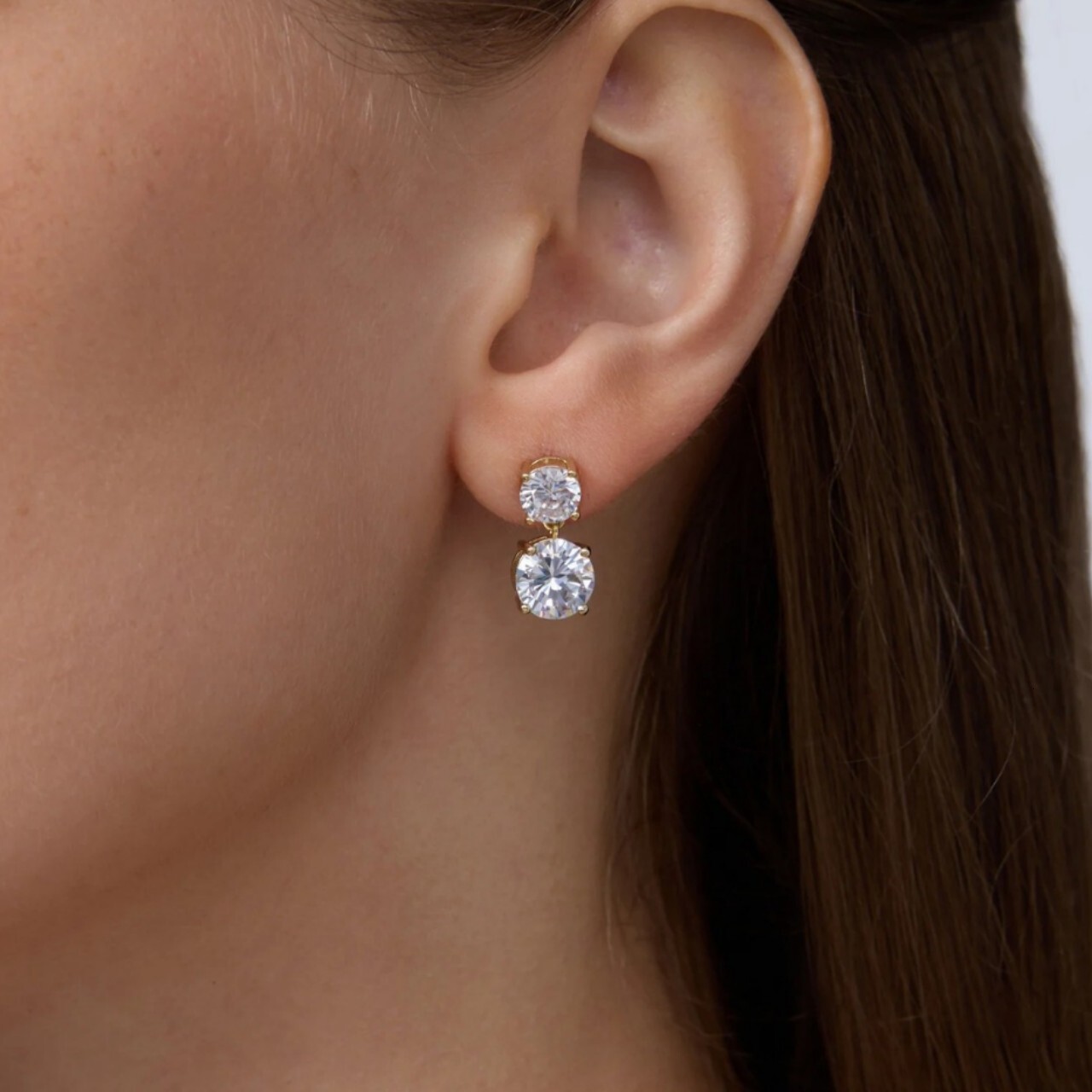 18K gold zircon simple basic large small double imitation diamond earrings ins-style European and American earrings