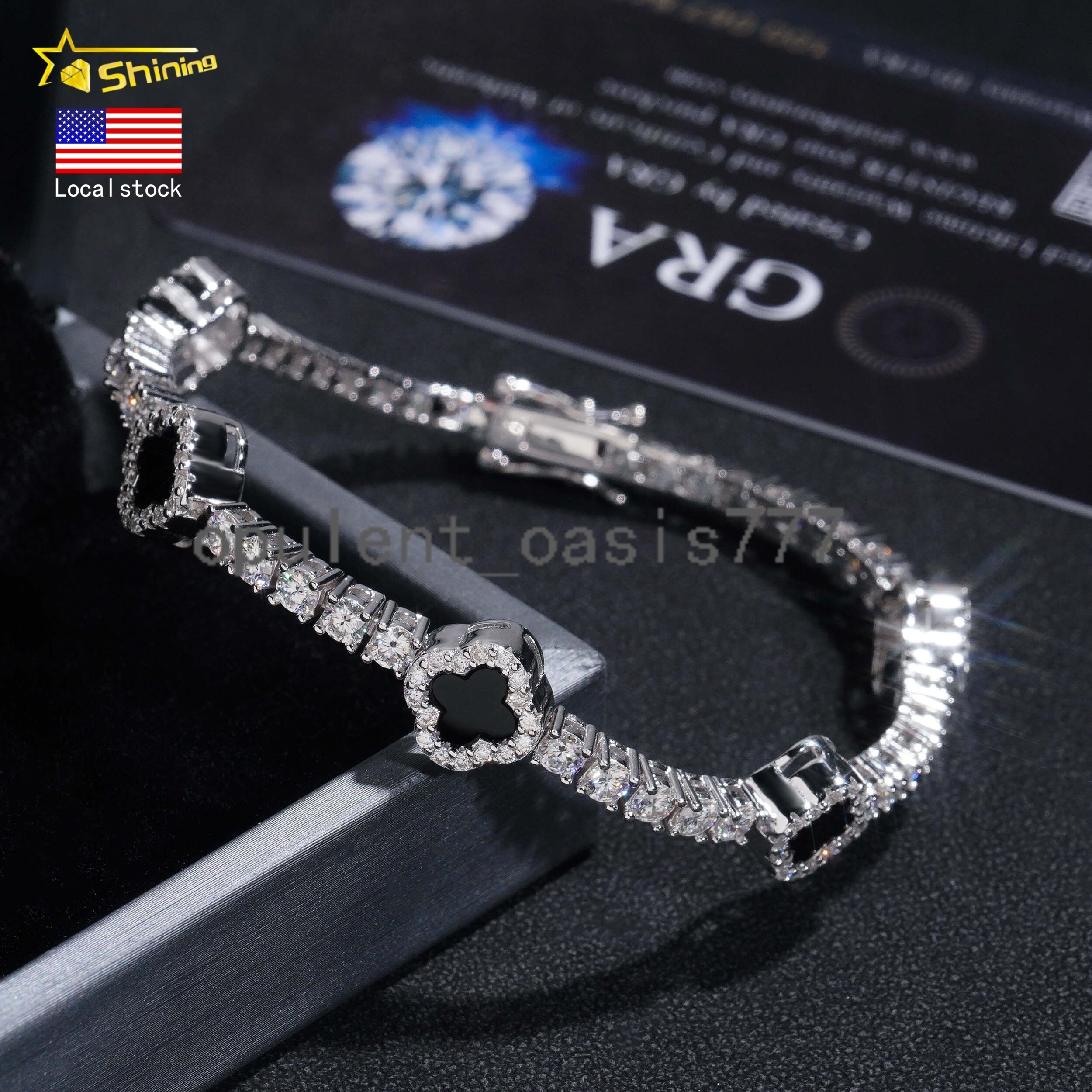 USA Warehouse GRA Certificate 925 Solid Silver Hip Hop Jewelry Iced Out VVS Moissanite Diamond 3mm Clover Tennis Bracelet