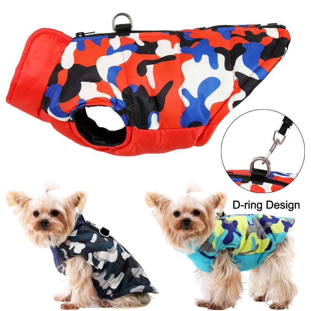 Warm Jacket Coat Pet Clothes For Small Medium Dog Winter Puppy Camouflage Print Costumes With D-ring Chihuahua Yorkshire
