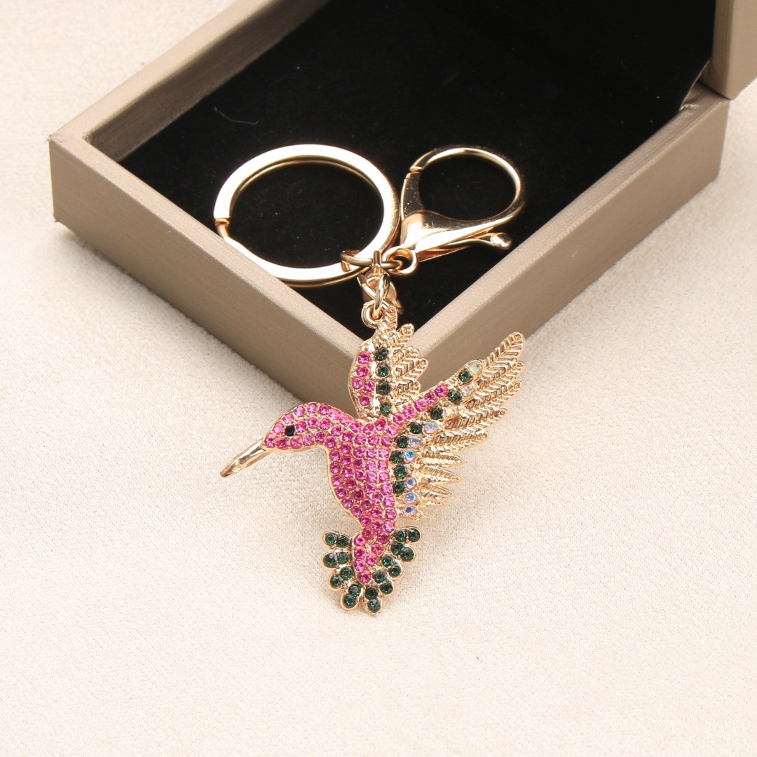 European And American High-End Alloy Rhinestone Hummingbird Keychain Cartoon Animal Keyring Accessories