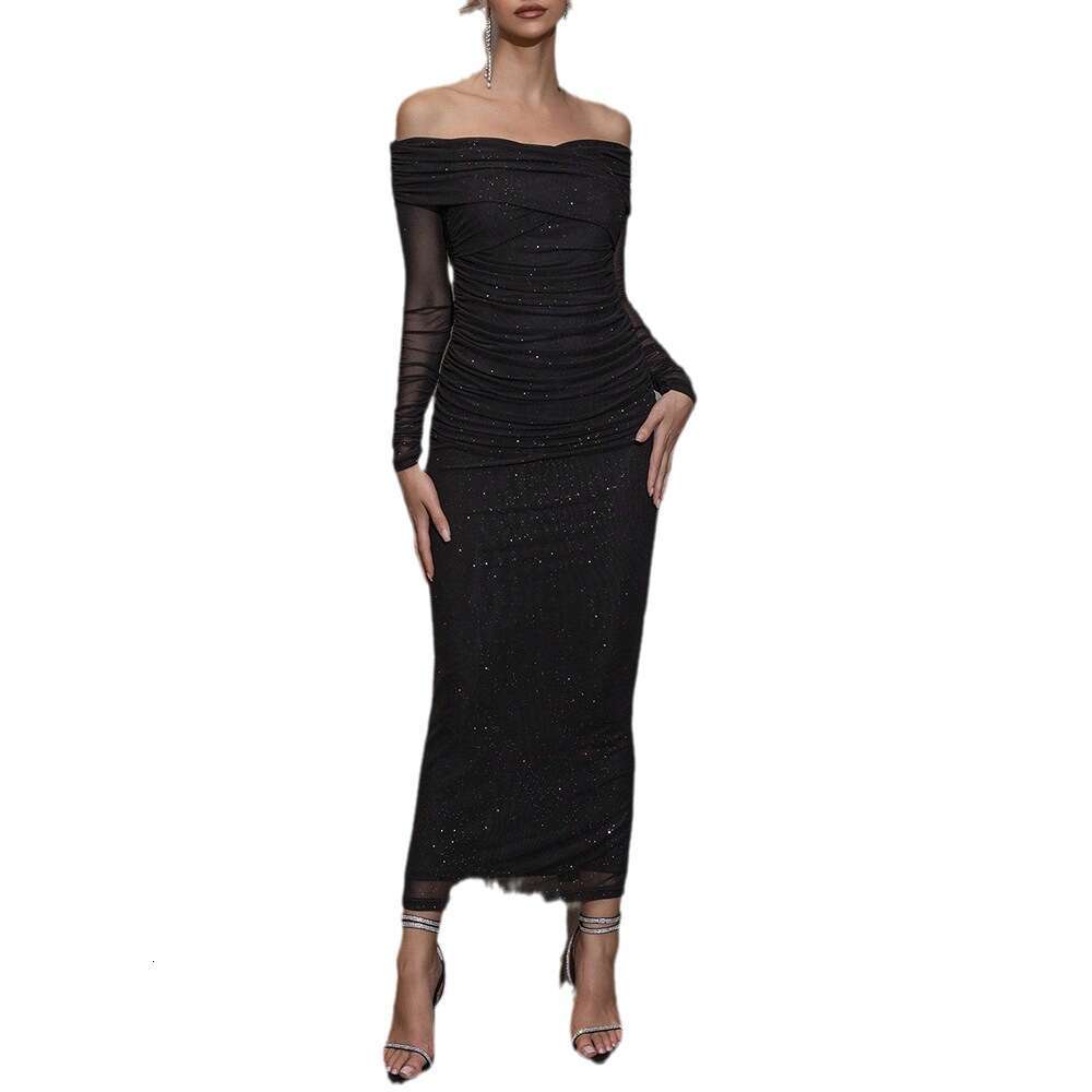 2026 autumn new designer A10 European and American sexy elegant style strapless sleeve mesh baked long dress