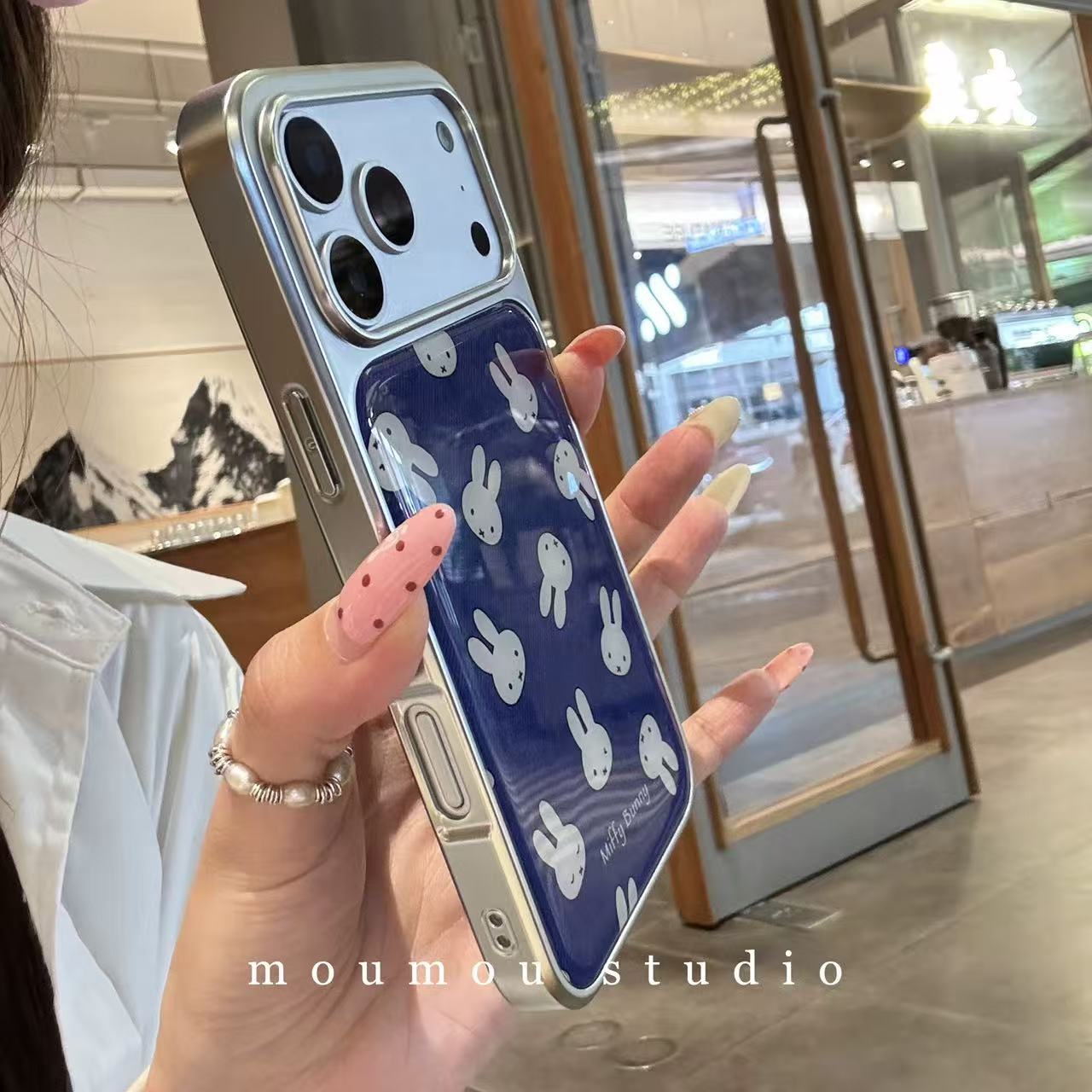 Cute Electroplated Blue Miffy Rabbit Full Case For iPhone