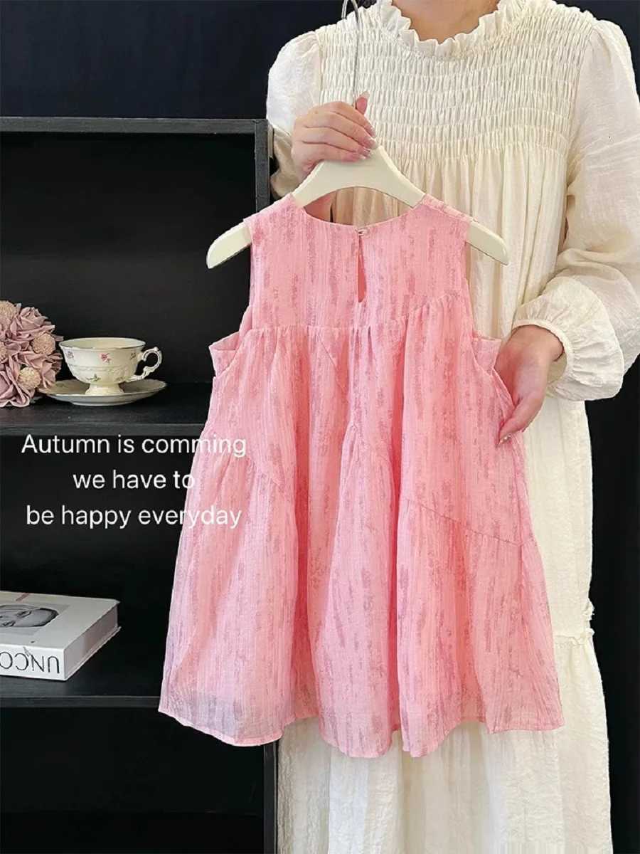 Summer New Style Girls Korean-Style Sweet Princess Dress Pink Little Girls Bow-Knot Patchwork Beautiful Sleeveless DressT260330