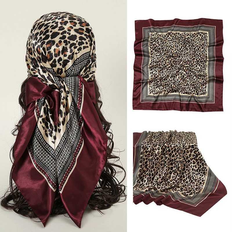 Leopard Print 90cm Square Silk Scarf Wan Satin band Muslim Hijabs Shawls Smooth Soft Hair Scarf Islimic Turban Bandana X260328