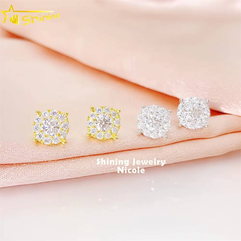 High Quality Iced Out 925 Sterling Silver Jewelry Screw Back Mens Moissanite Stud Earrings