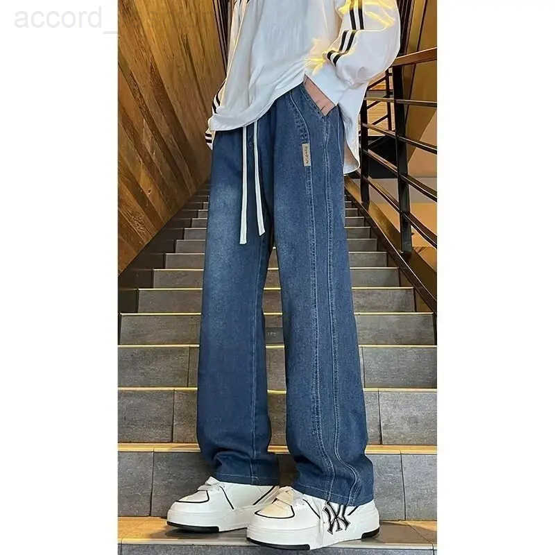 American retro autumn and winter loose straight leg jeans mens trendy brand plus size high street wide leg versatile casual lon H260330