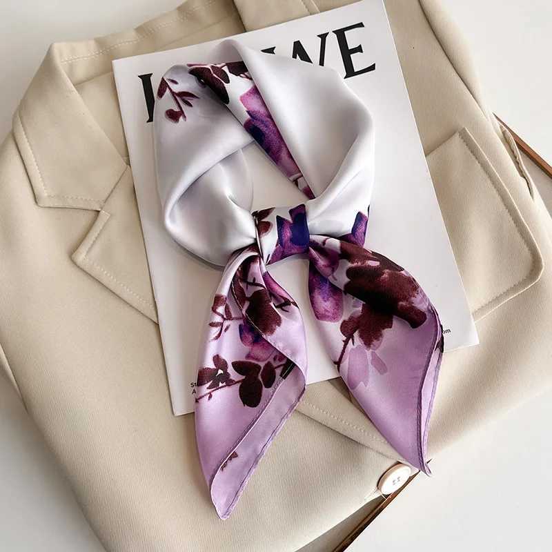 68cm Purple Rose Printed Scarf Wen New Spring Summer Imitation Silk Scarf High-end Versatile Shawl Sun Protection scarf X260328