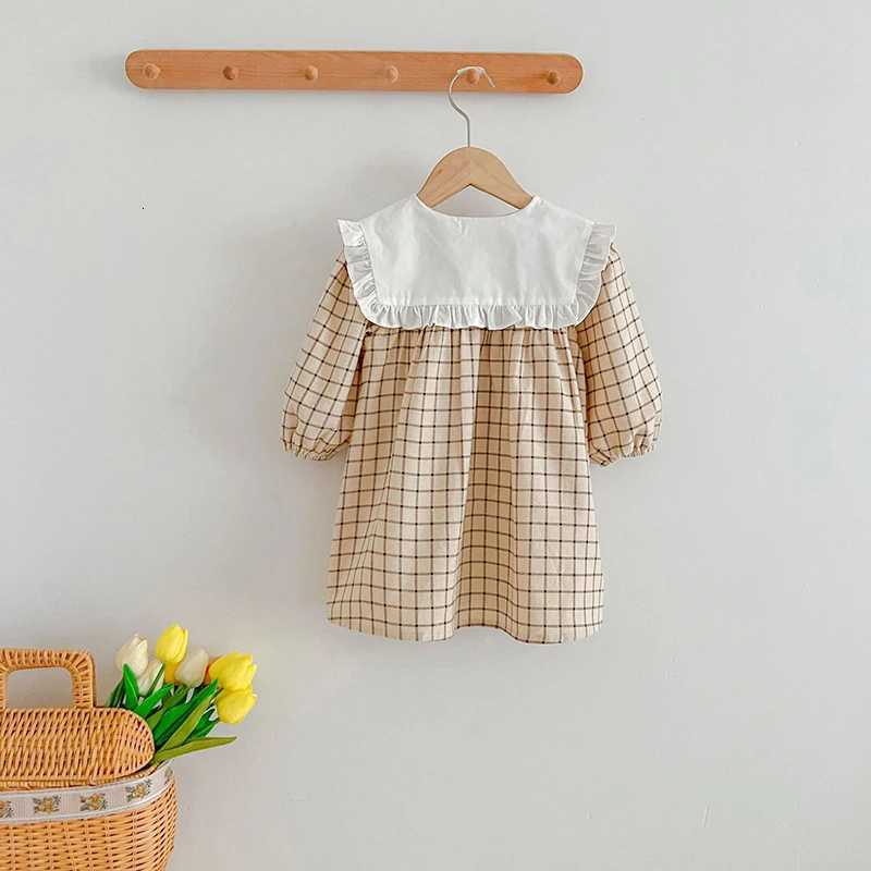 2026 New Spring Children Clothes Girl Party Cotton Embroidery Dress 2-6Yrs Long Sleeved Plaid Kids Princess Big Lapel DressesT260330