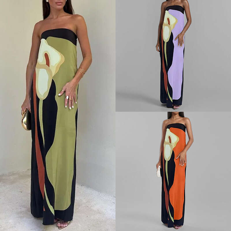 2026 Spring New Collection: Cross-Border European American Foreign Trade Women's Fashion, Stylish and Sexy Off-Shoulder Backless Printed Dress