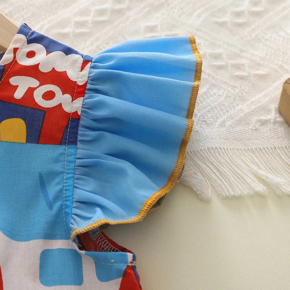 Humor Bear Kids Clothes Girls A-Line Hollow Out Flying Sleeve Graffiti Printing CasualDress Suit ChildrenT260330