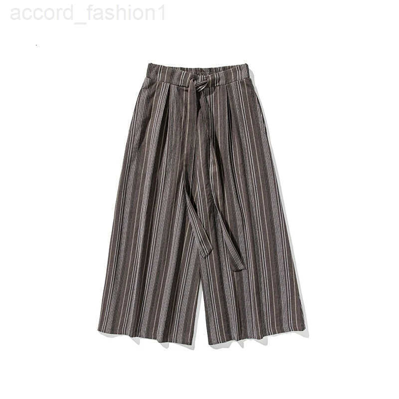 Striped Pants Mens Cotton Linen Comfortable Breathable Wide Leg Trousers Kimono Japanese Samurai Casual Loose Fashion Pants Men H260330