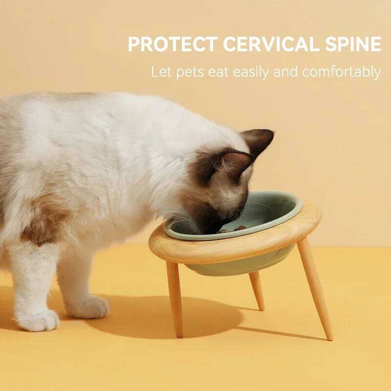800ml Food Water Bowl with Wood Stand Small Medium Dogs Elevated Drinking Eating Feeder Pet Cat Dog Ceramic Feeding Supplies 26W0330