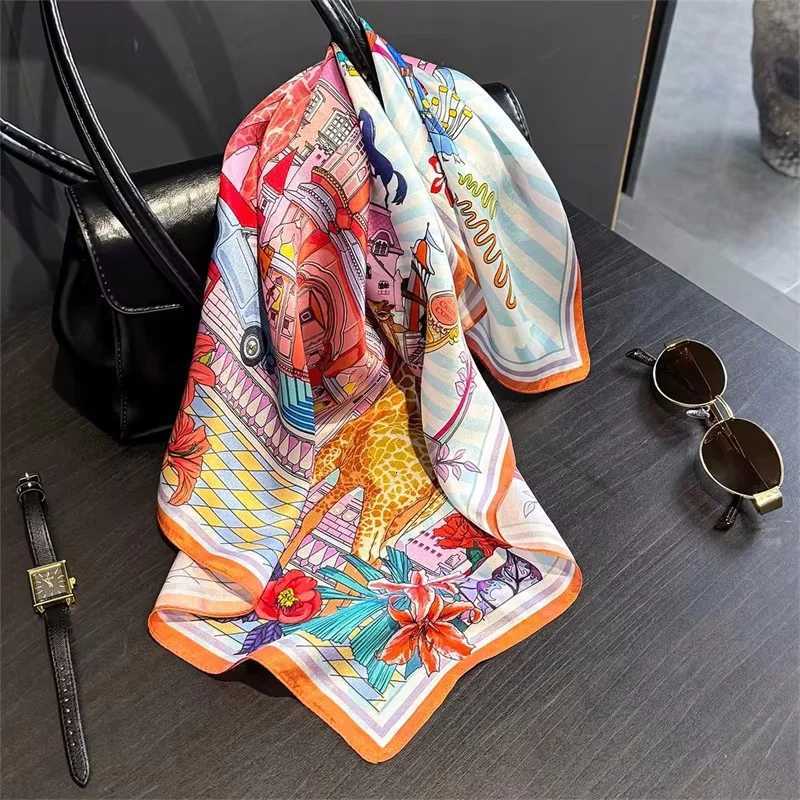 New 100 Real Silk Satin Women Scarf 2025 Flower Printed Foulard Femme Square Head Scarfs Bandana Shawl For Lady Hijab Z260330