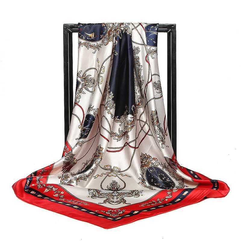 Luxury Wen Silk Scarf Square Bandana Design Brand band Fem Satin Hijab Large Shawl Wrap Lady Kerchief Chain Print New X260328
