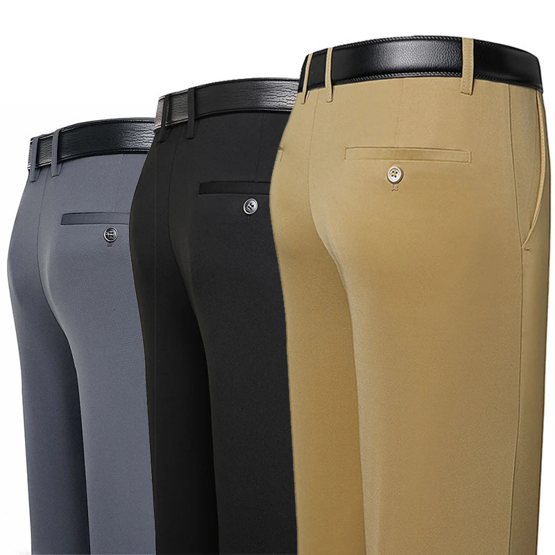 Mens Trousers Summer Thin Business Casual Pants Classic Solid Color Elastic Comfortable Loose Straight Mens Wear 260330