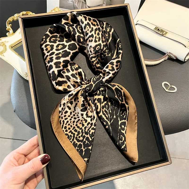 Women Luxury Design Leopard Print Scarf Silk Smooth Scarf Soft Muslim Headband Elegant Square Ribbon Headband Satin Kerchief Z260330