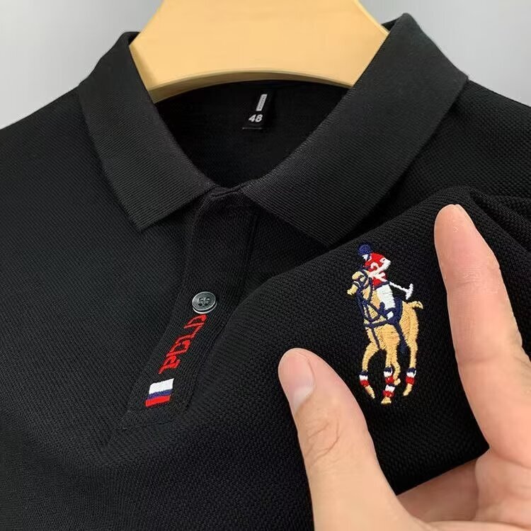 Short-sleeved Summer New-style Embroidered Shirt Collarless Solid-color T-shirt Designer Short-sleeved Casual Luxurious Versatile