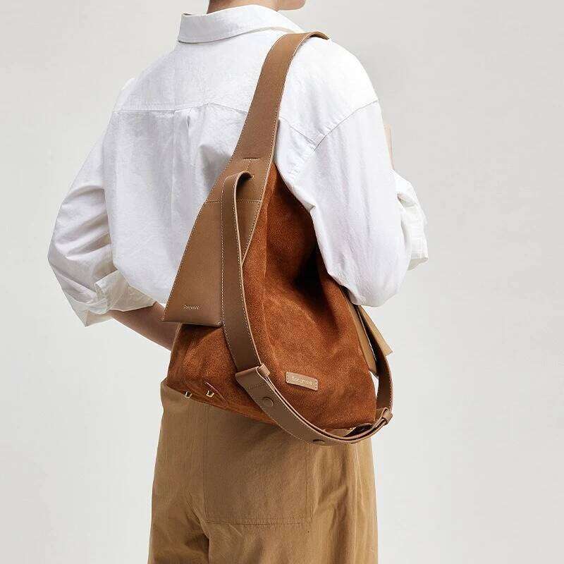 New High End Retro Suede Bucket Tote Bag Single Shoulder Crossbody Bag