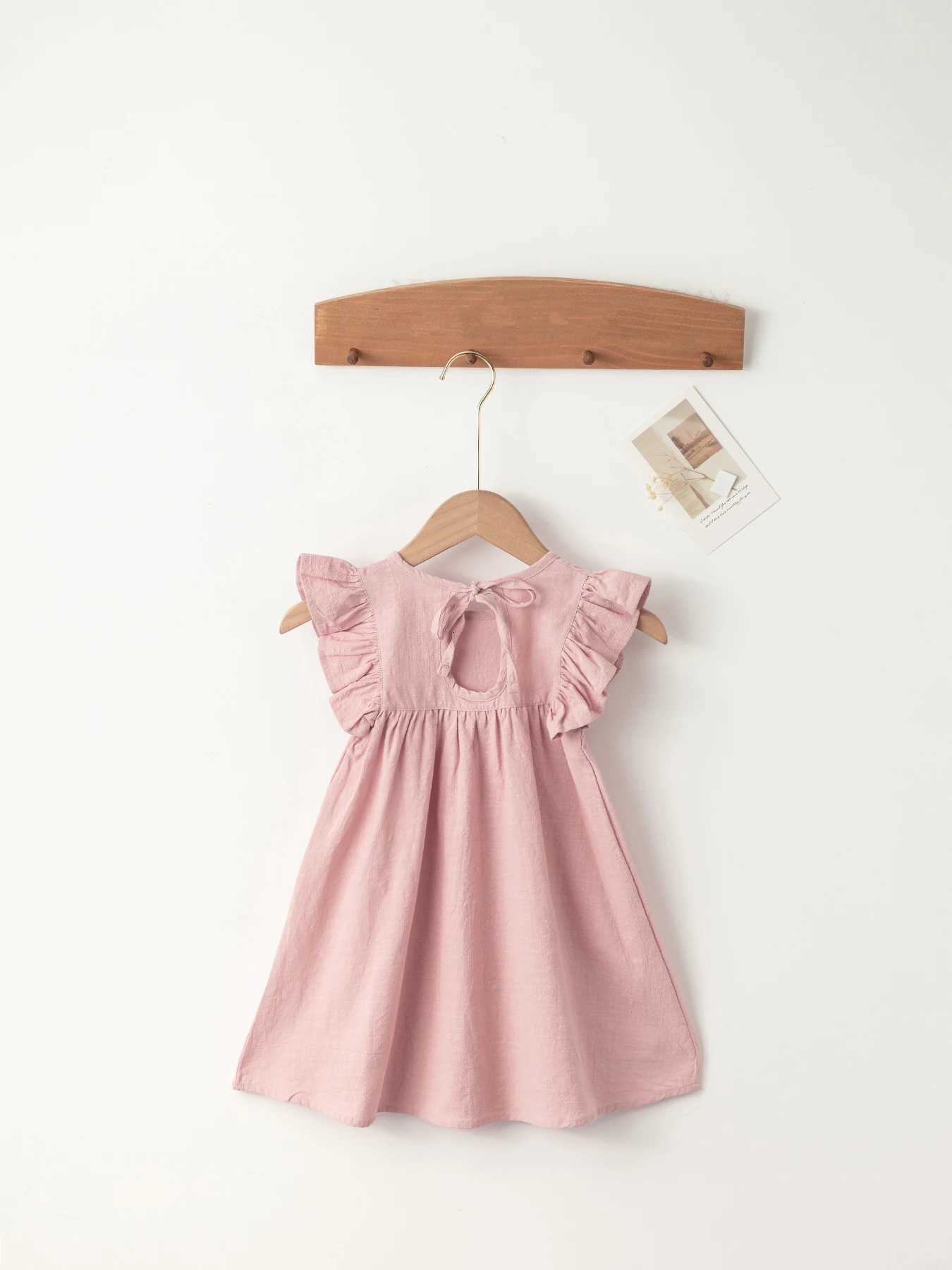 Baby Girls Flying Sleeve Dress Tie-back Overall Dress Cotton Kids Casual Clothes Summer 2024T260330