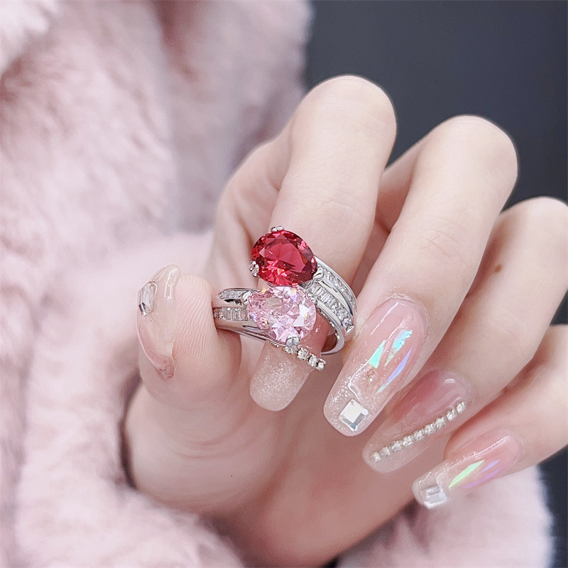 Jewlery Designer For Women Cherry Blossom Pink Zircon Gemstone Ring Women Ins Style, High-End Niche Design, Elegant And Versatile