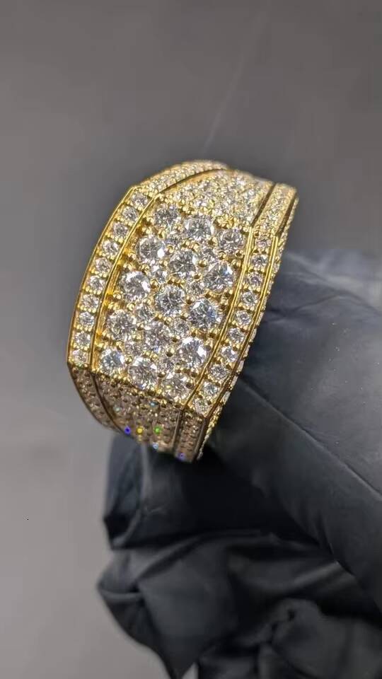 Luxury Bezel Set Moissanite Vintage Engagement Ring 925 Sterling Silver Gold Plated Iced Out Mens Wedding Band