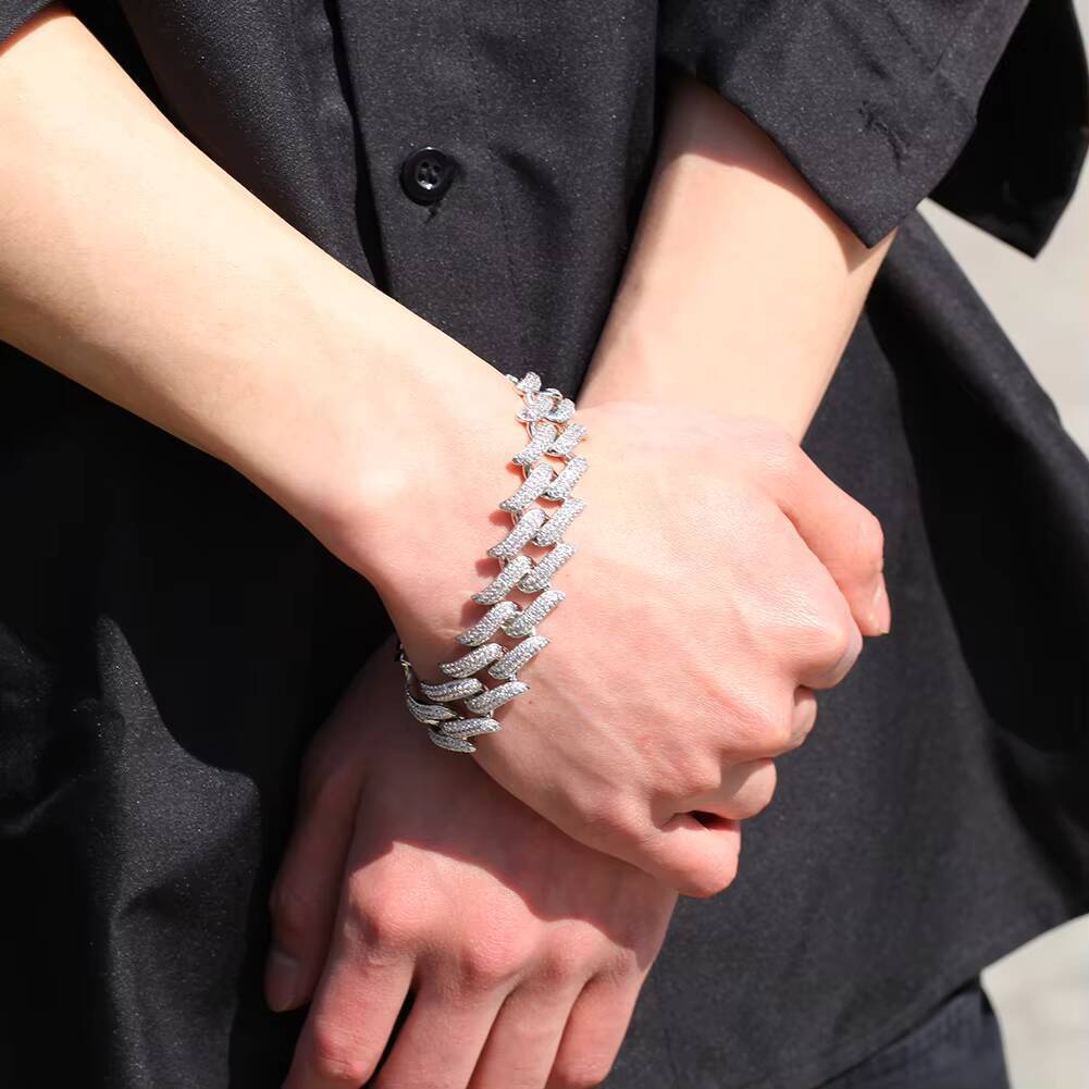 Hip-Hop Thorn Cuba Link Bracelets and Bangles Punk Thorn Cuba Moissanite Mens Bracelet 8Inch
