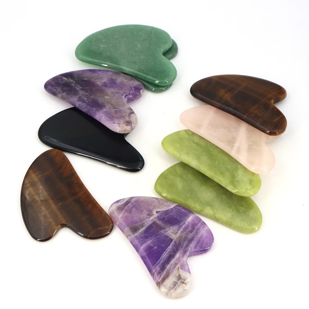 Natural Stone Gua Sha Massage Board Pink Rose Quartz Amethyst Guasha Plate Jade Face Massager Scrapers Tools for Neck Back Body 260316