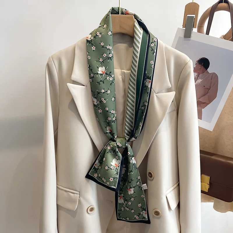 Fashion New Small Silk Scarf Women Tie Bag Headband Flower Printing Hairband Korean Style Neckerchief Ribbon Luxury Brand Z260330