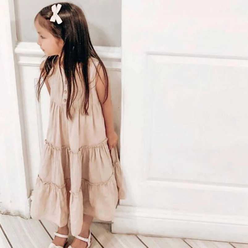 Girls Beach Dress Summer Vintage Plated Tutu Skirt Dress for Girls Clothes Breathable Linen Cotton Toddler Girls Boho Dress 1-7YT260330