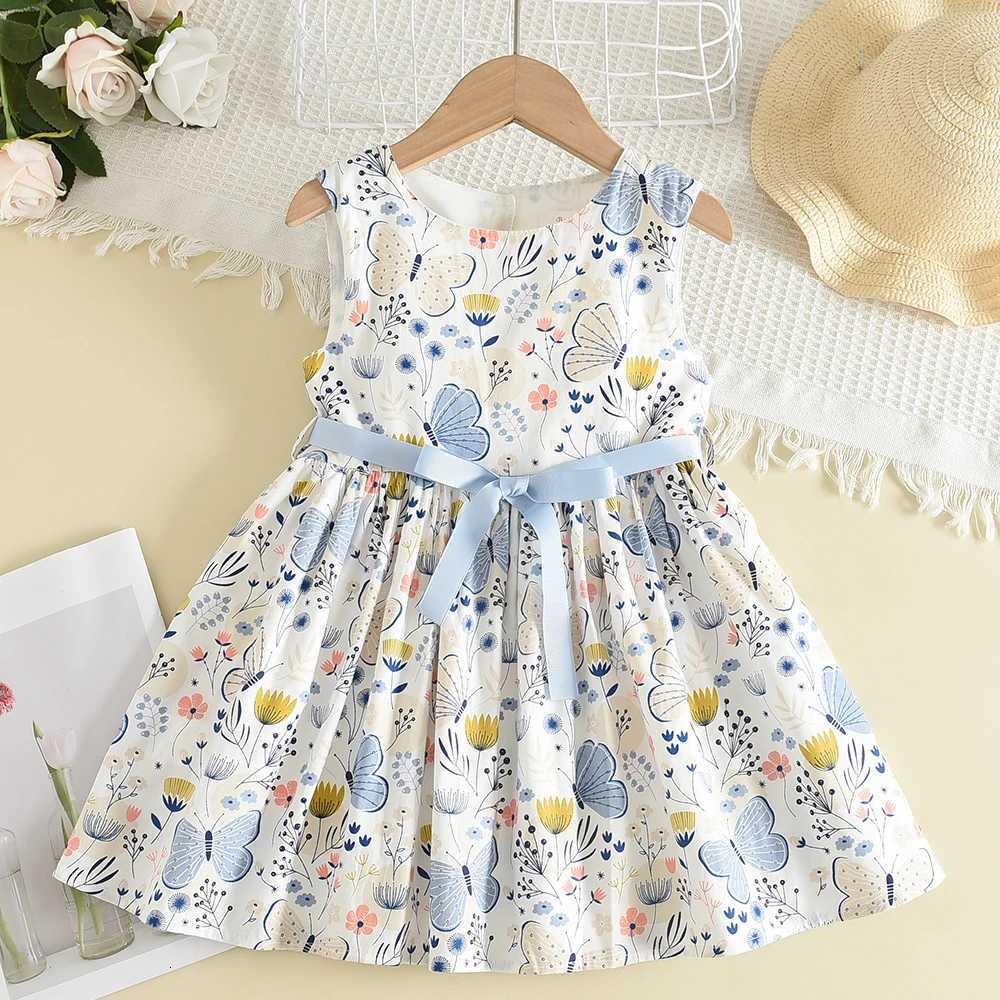 Summer New 3-7 Years Girls Vacation Casual Clothes Sleeveless Sweet Cute Print A-Line Dress 1 Pc Children Fashion WearT260330