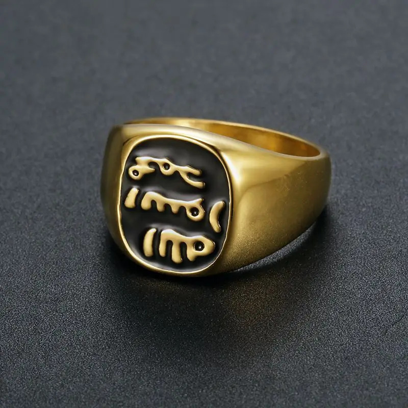 Stainless Steel Ancient Secret Language Letter Hip Hop Rings for Men Women Couple Friends Gift Fashion Jewelry 260324