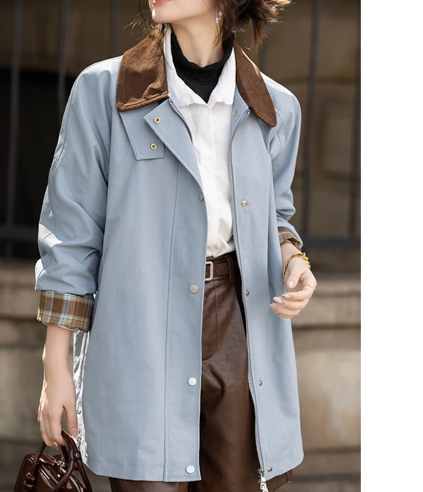 SuperAen Korean Style Autumn Retro Stand-up Collar Drawstring Waist Long-sleeved Jackets Women Trench 260327