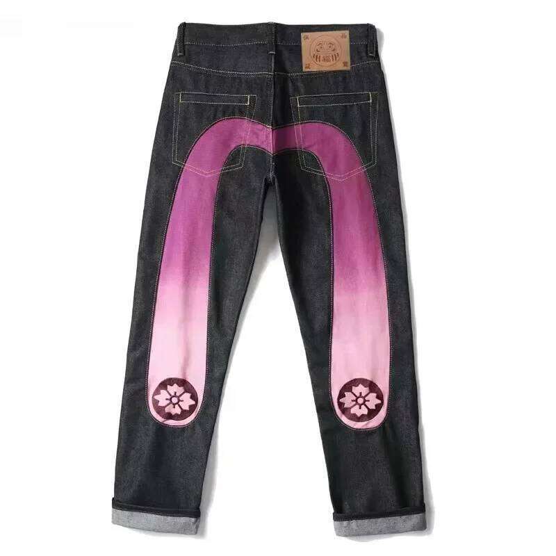 European and American High Street Hip Hop Graffiti Print Jeans Men's Trendy Brand Slim Straight Wide Leg Pants Trousers 26Y0330