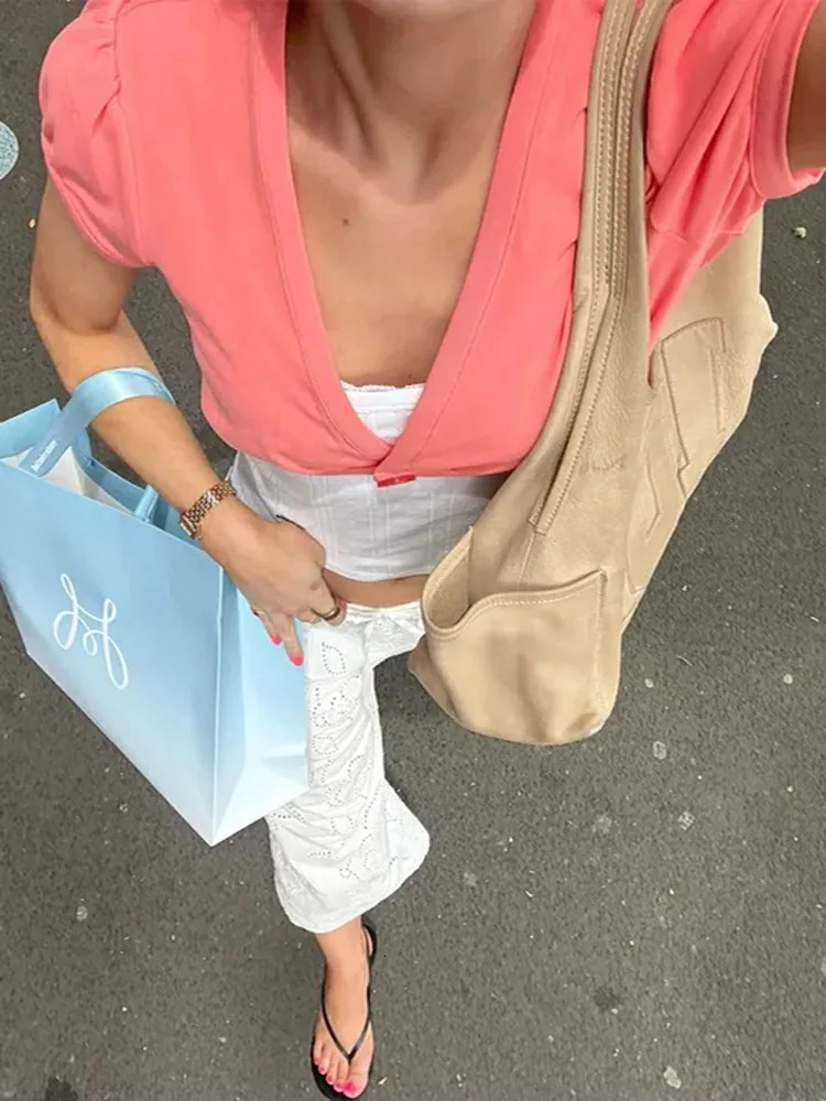 Tossy Summer Casual V-Neck For Women Tops Vest Sexy Short Sleeve Holiday Beach Cropped Y2k Top Female Patchwork Tank Top 260327