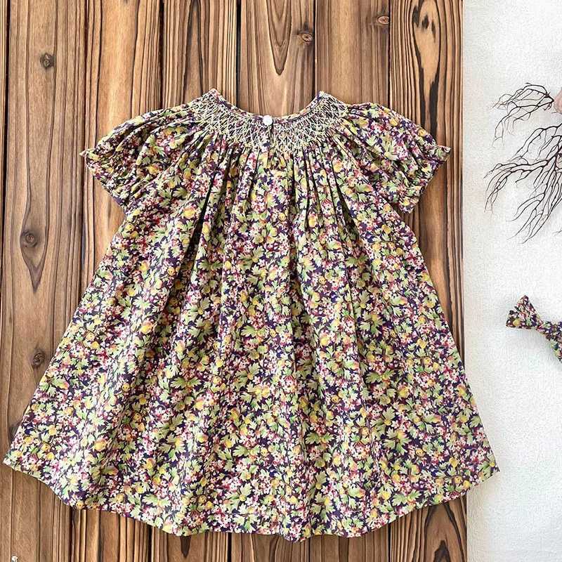 2025 New Summer Sister Clothing 1-6Yrs Kids Princess Dresses Short Sleeved Cotton Print Baby Girl Birthday Party Wedding DressT260330